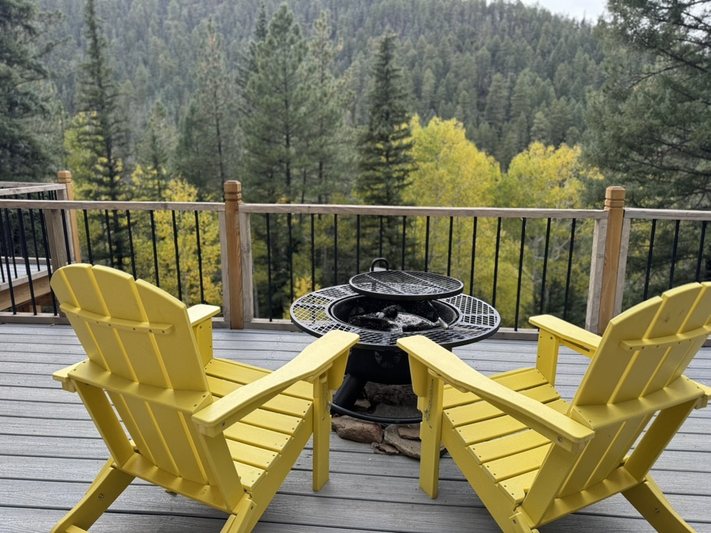 Crestview cabin deck fall colors Pecos Canyon