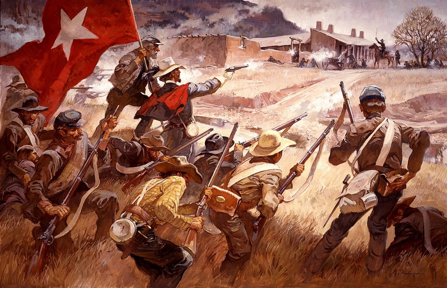 Battle of Glorieta Pass at Pigeon's Ranch — painting by Roy Andersen, courtesy Pecos National Historical Park