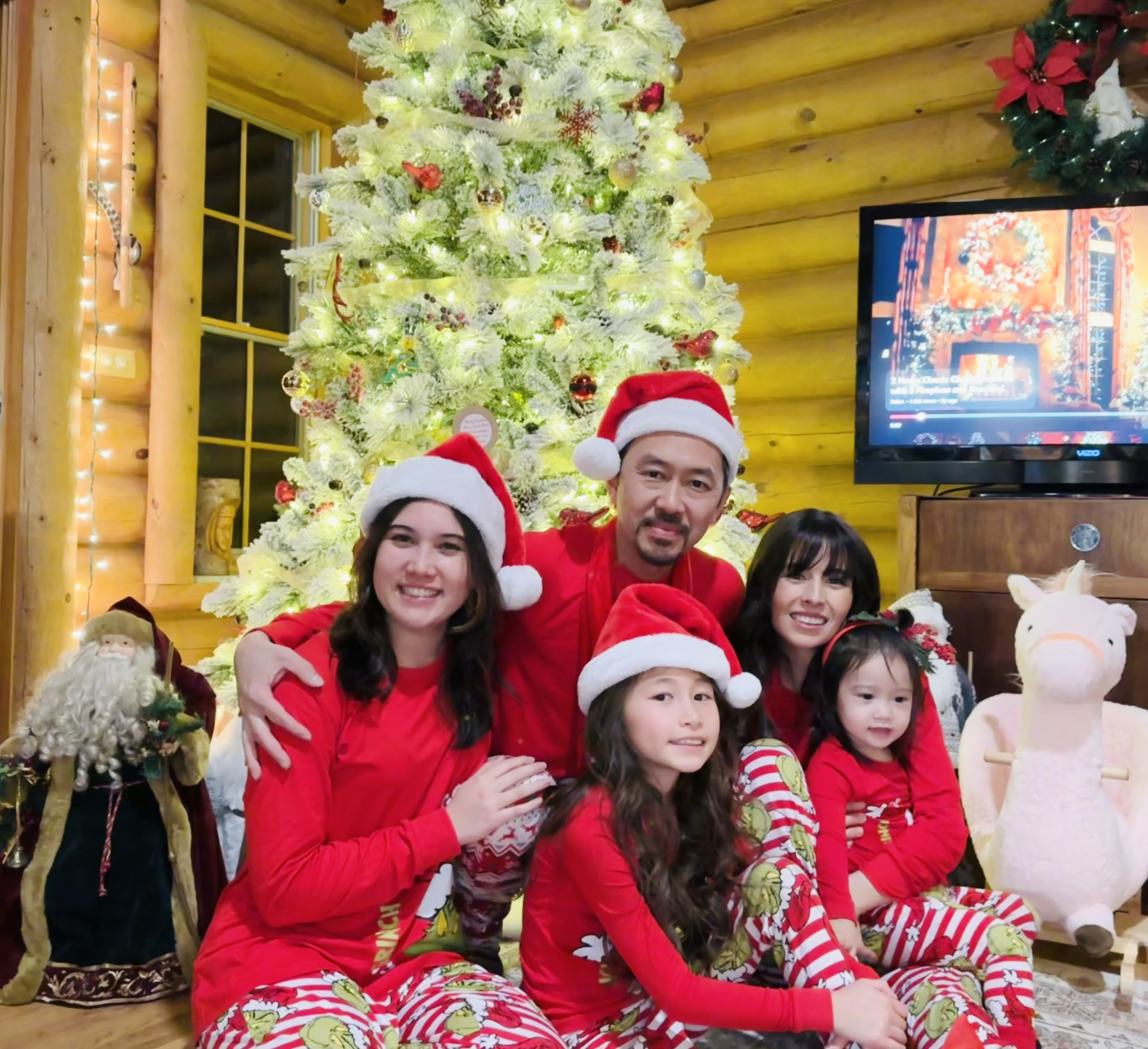 The Vuong family at Christmas in the Ponderosa Main Lodge
